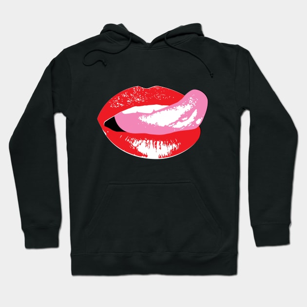 Pop Art Sexy Lips, Tongue Lick Funny Hoodie by Dolphin170